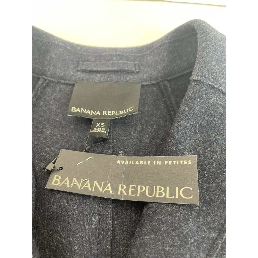 New Banana Republic XS Flannel Coat Dark Blue Mario Bellucci Wool Blend Snaps - Picture 3 of 9